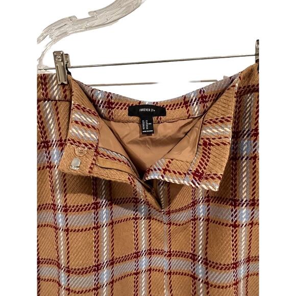 Forever 21+ Preppy Plaid Wool Blend Mini Skirt Size 2x Tan Blue Color - Picture 3 of 8